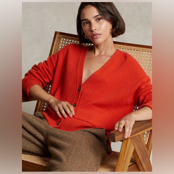 NWT Polo Ralph Lauren Cashmere Blend Button Cardigan Sweater Orange - Picture 3 of 9